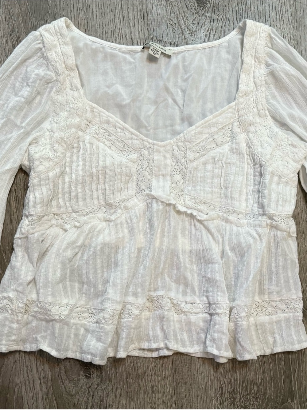 American Eagle White Lace-Trim Peasant Blouse - Women Tops Longsleeve small